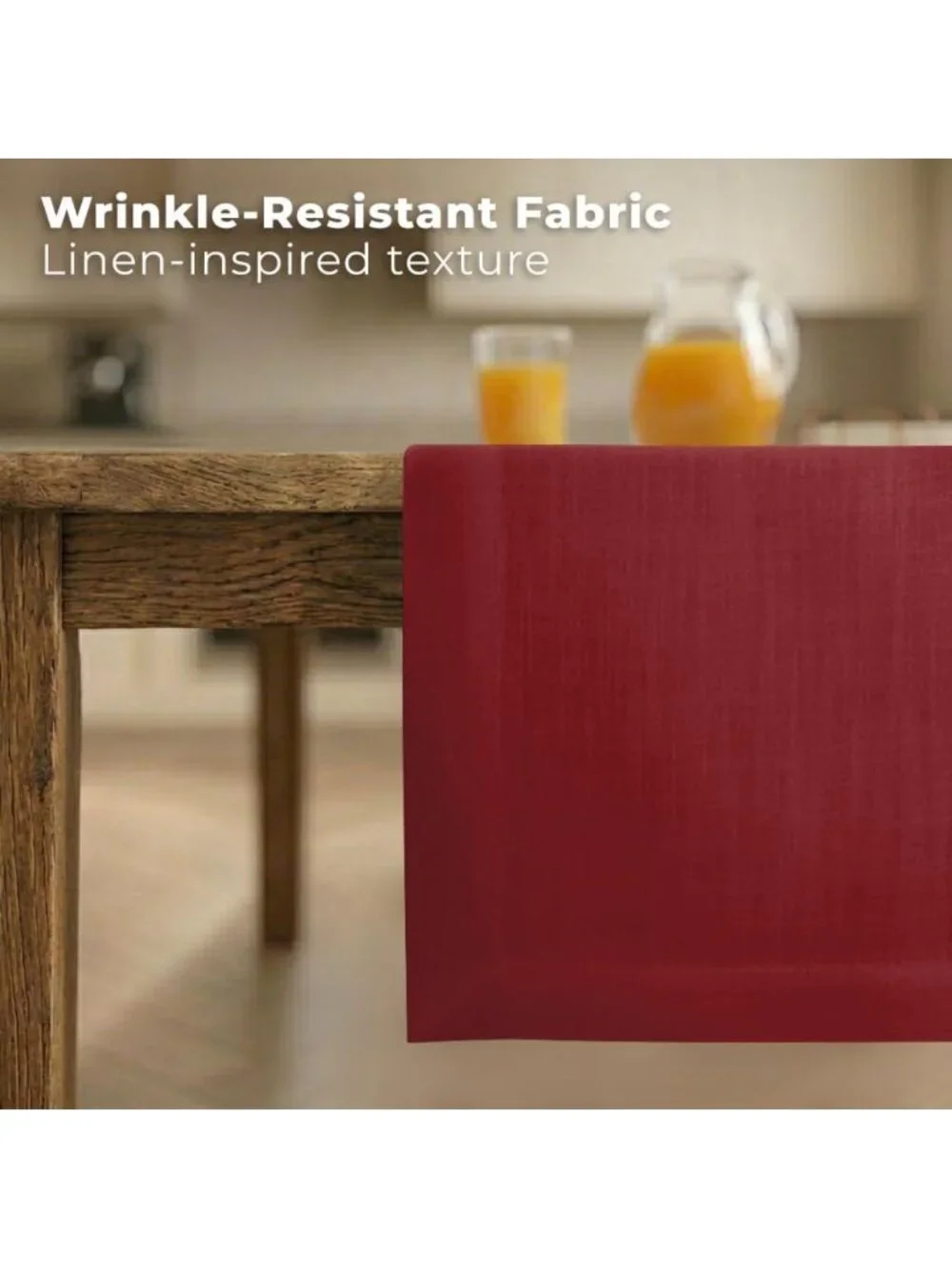 Linen-Look Table Runner, Recycled Fabric, Wrinkle Resistant, Red 14x144 Inch